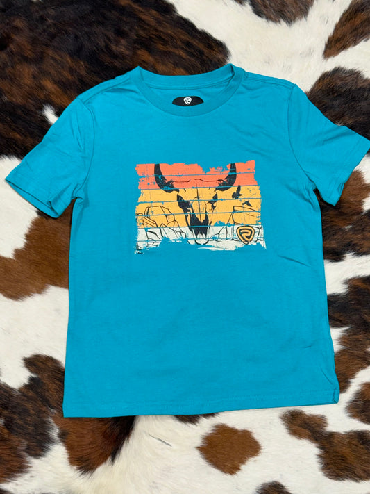 Rock & Roll Boy's Turquoise Sunset Skull T-Shirt