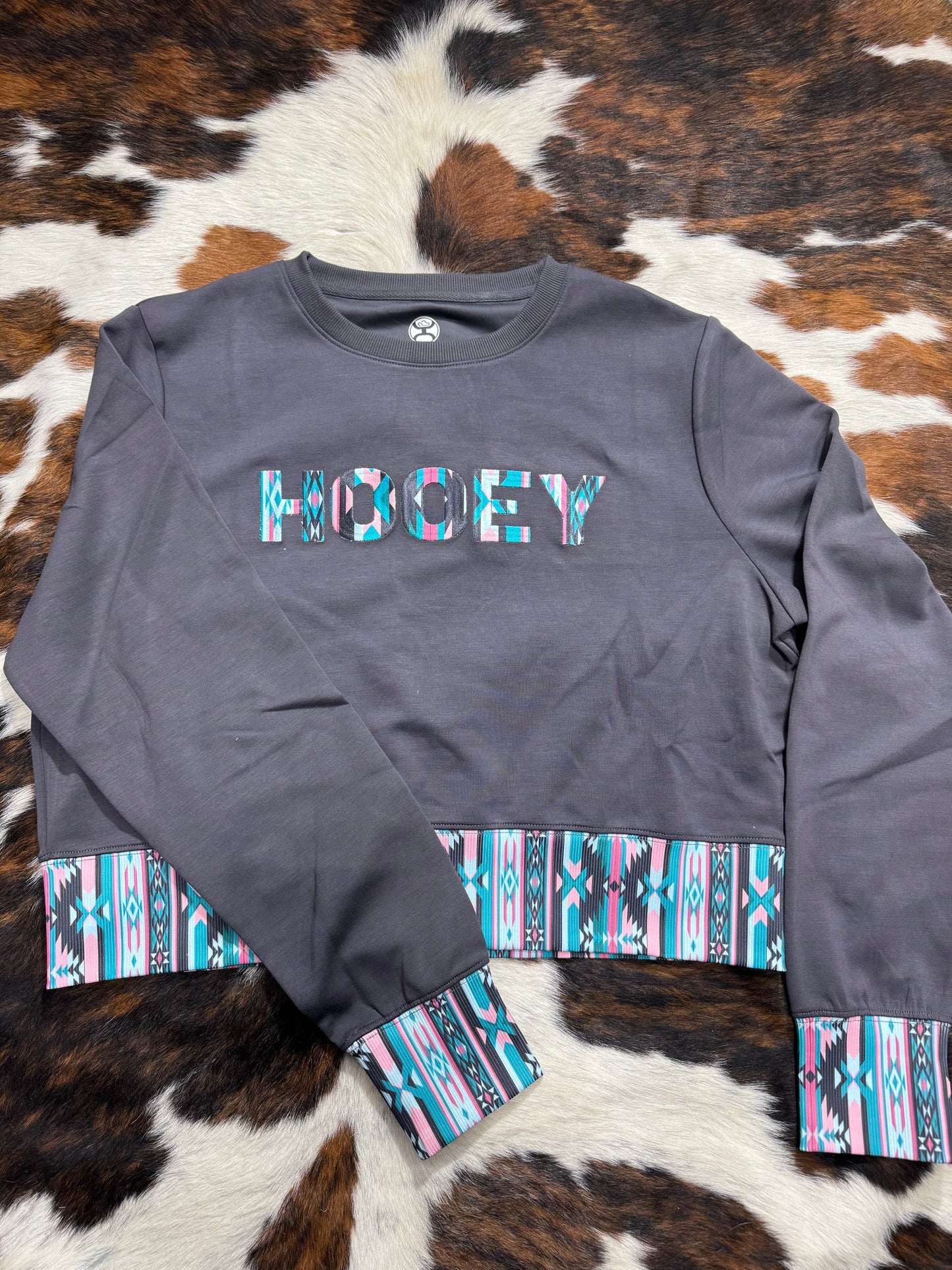Hooey Women's Charcoal Aztec Cropped On Deck Pullover