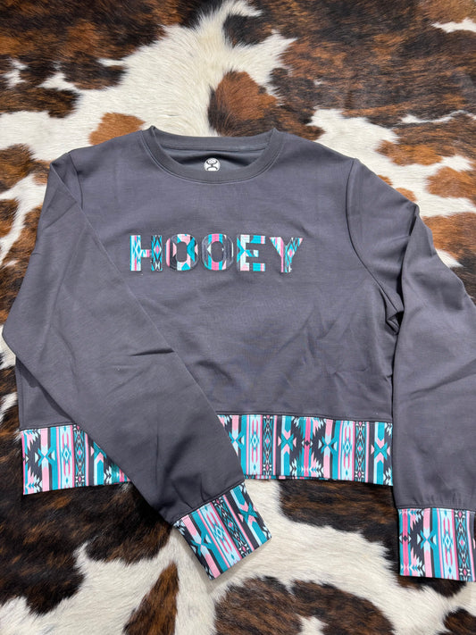 Hooey Women's Charcoal Aztec Cropped On Deck Pullover