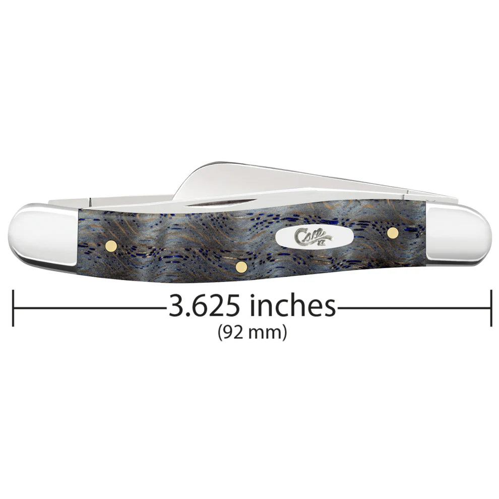 Case Smooth Blue Curly Oak Wood Medium Stockman Knife