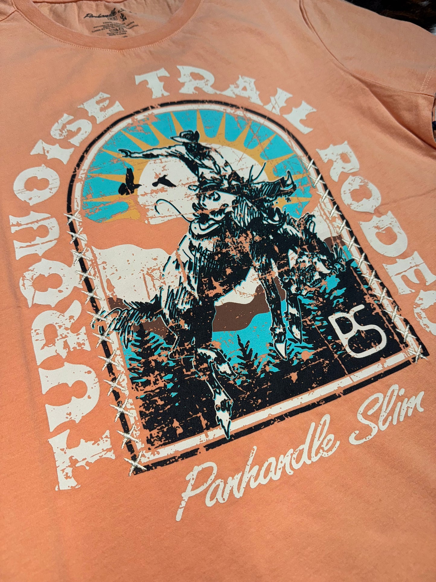 Panhandle Women's Orange Turquoise Trail Embroidered T-Shirt