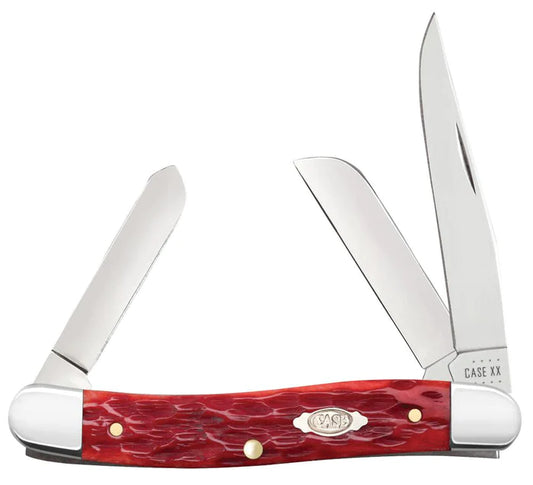 Case Dark Red Bone Peach Seed Jig Medium Stockman Knife