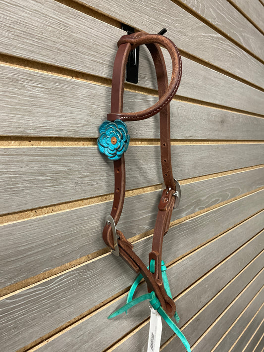Performance Pony Leather Flower One Ear Headstall- Dark Oil