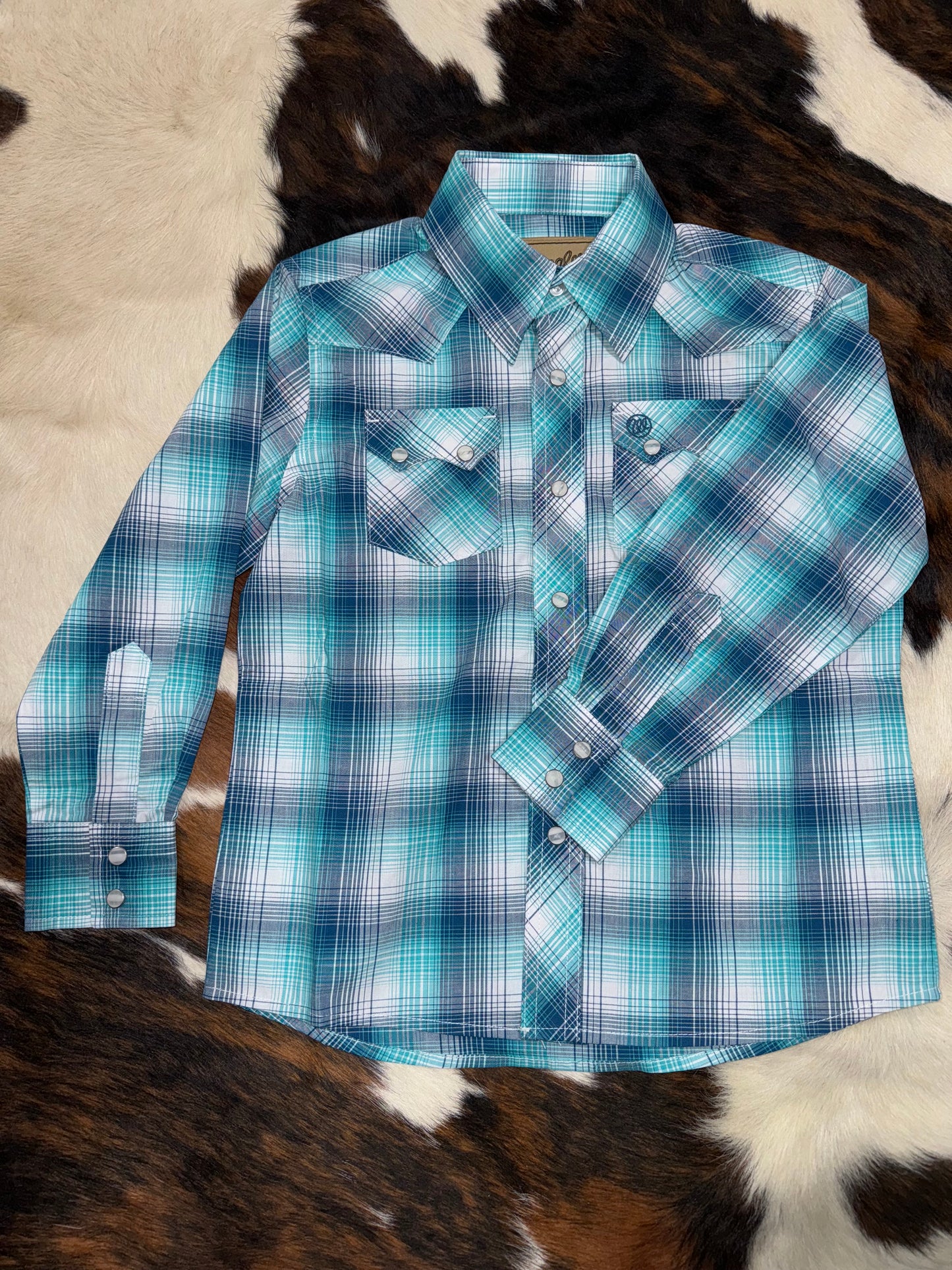 Wrangler Boy's Retro Blue & Turquoise Plaid Western Shirt