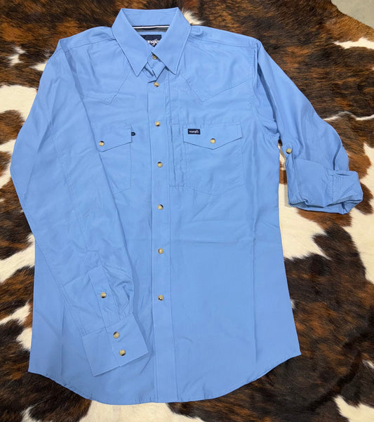 Wrangler Men's Big & Tall Performance Water Blue Western Shirt