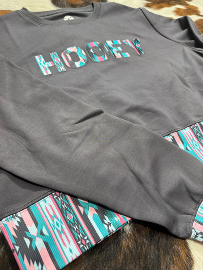 Hooey Women's Charcoal Aztec Cropped On Deck Pullover