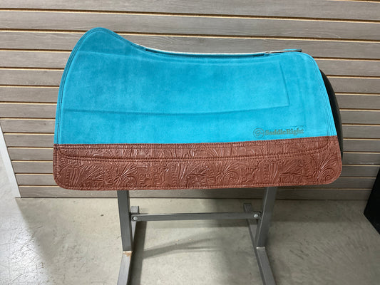 SaddleRight Saddle Pad 28" x 32" - Teal Suede & Cognac Floral