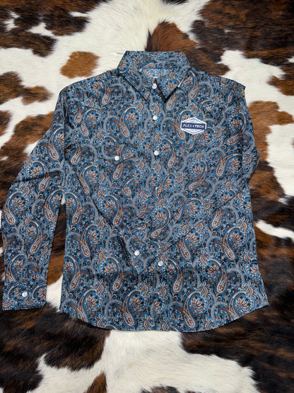 Panhandle Girl's Blue & Bronze Paisley Western Shirt