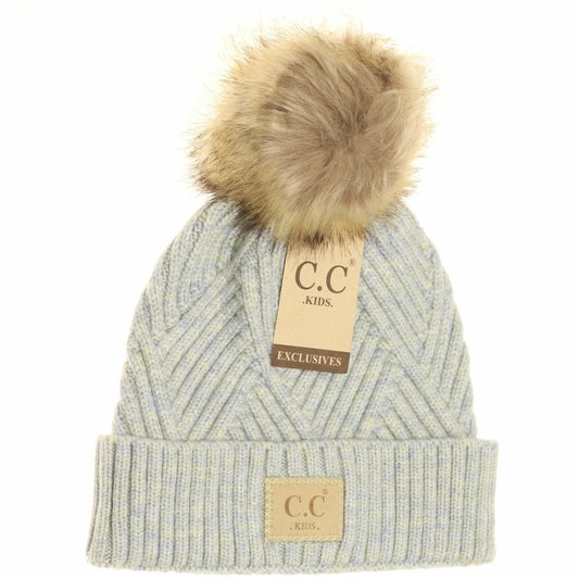 C.C Beanie KIDS Pastel Blue Mix Large Patch Pom Beanie