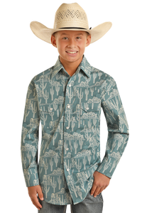 Rock & Roll Boy's Blue Cactus Sunburst Western Shirt
