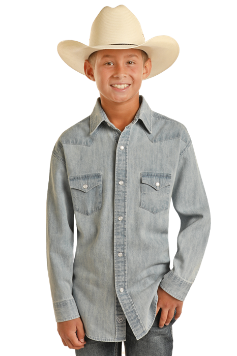 Rock & Roll Boy's Light Wash Denim Western Shirt