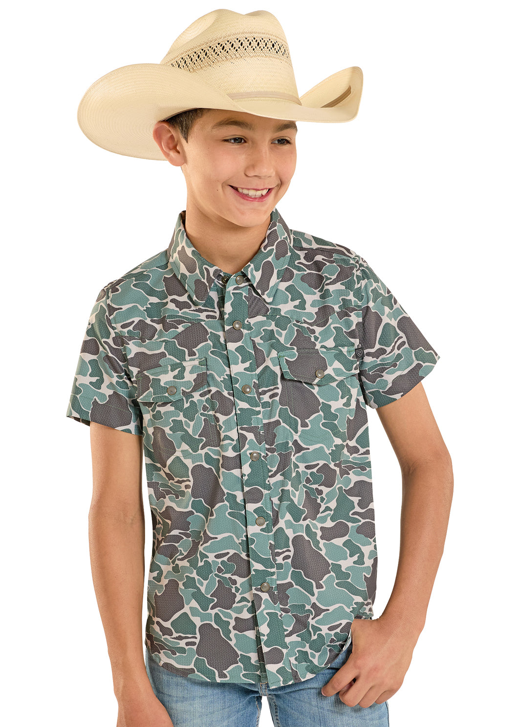 Rock & Roll Boy's TEK Camo Short Sleeve Western Shirt