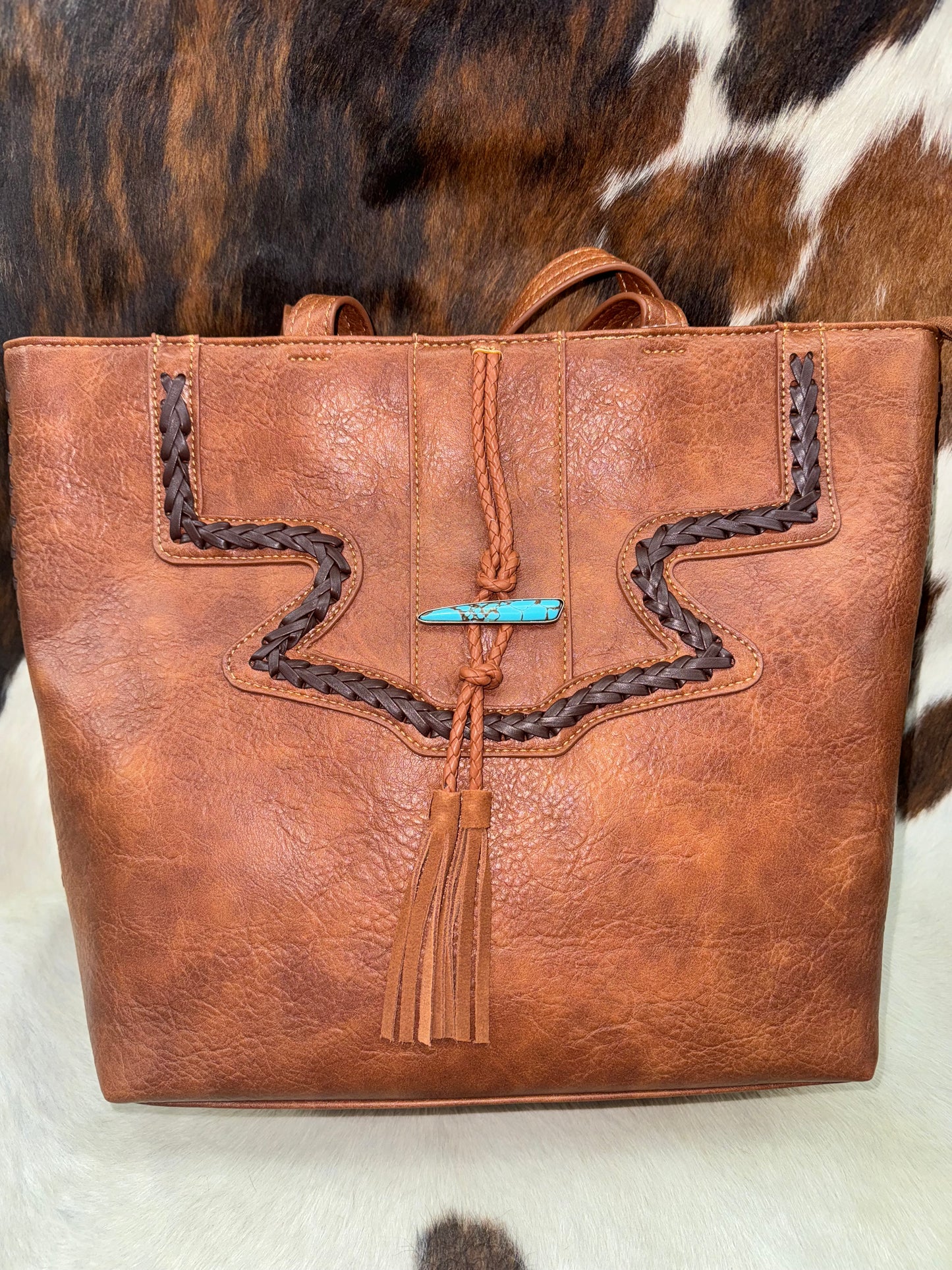 Justin Braided Yoke Turquoise Tote