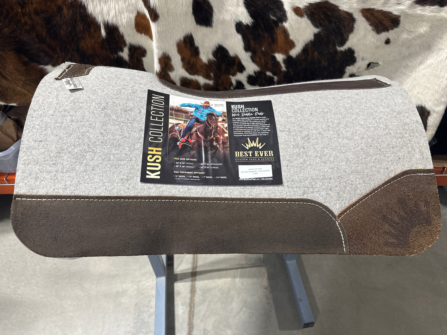 Best Ever Kush Saddle Pad - Chocolate Roughout Lasered Crown (1.25" thick, 32"x32")