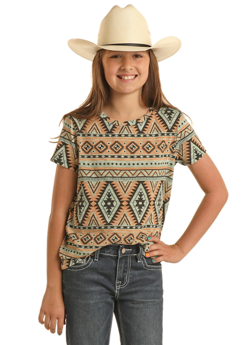 Rock & Roll Girl's Mint & Camel Aztec T-Shirt