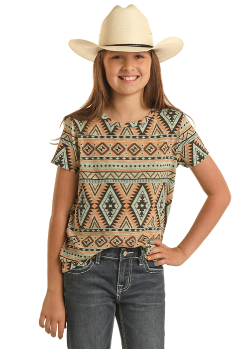 Rock & Roll Girl's Mint/Camel Aztec T-Shirt
