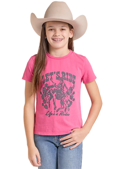 Rock & Roll Girl's Pink Mineral Wash Let's Ride T-Shirt