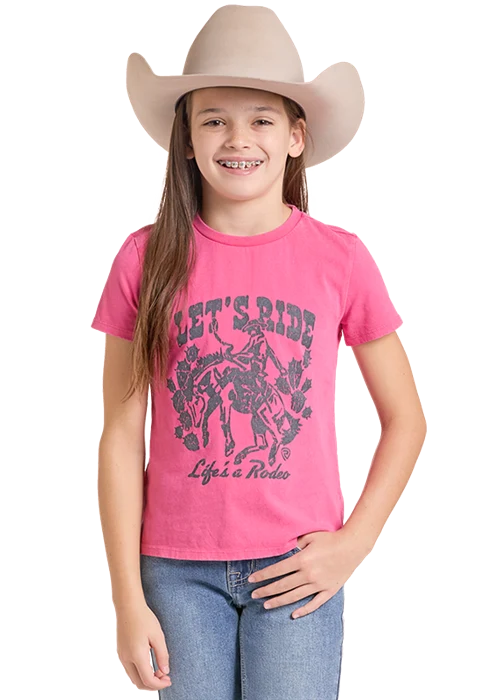 Rock & Roll Girl's Pink Mineral Wash Let's Ride T-Shirt