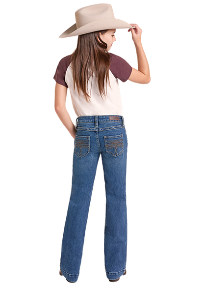 Rock & Roll Girl's Raised Embroidered Bootstitch Trouser Jean