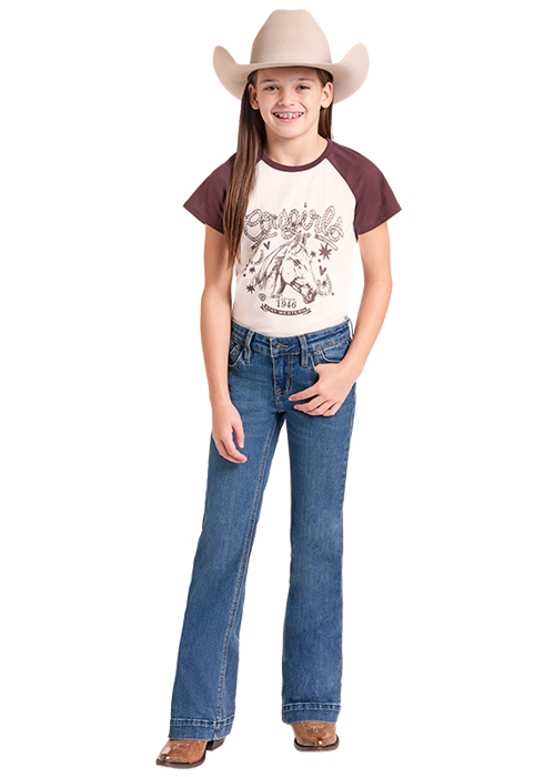 Rock & Roll Girl's Raised Embroidered Bootstitch Trouser Jean