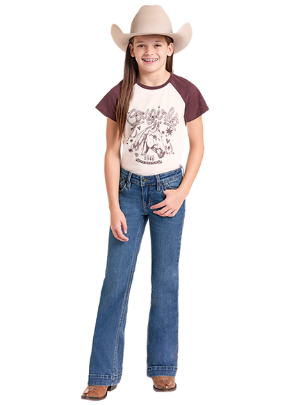 Rock & Roll Girl's Raised Embroidered Bootstitch Trouser Jean