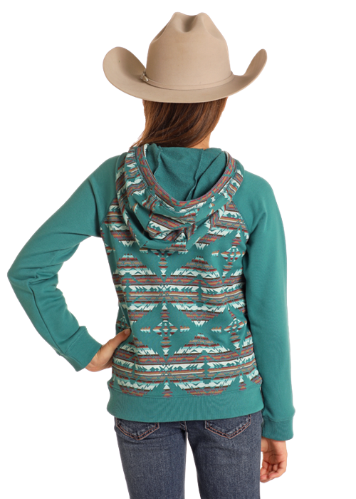 Rock & Roll Girl's Teal Solid Sleeve Hoodie