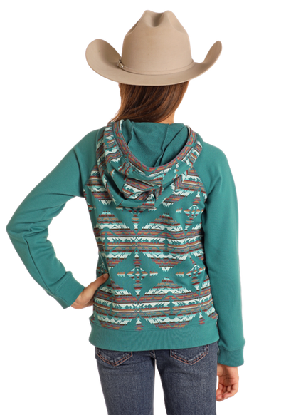 Rock & Roll Girl's Teal Solid Sleeve Hoodie