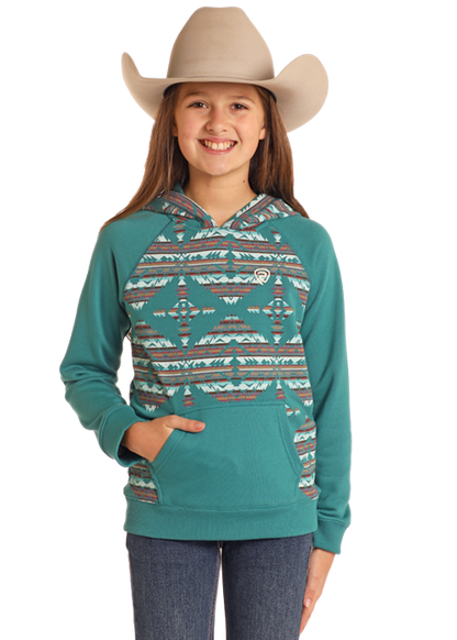 Rock & Roll Girl's Teal Solid Sleeve Hoodie