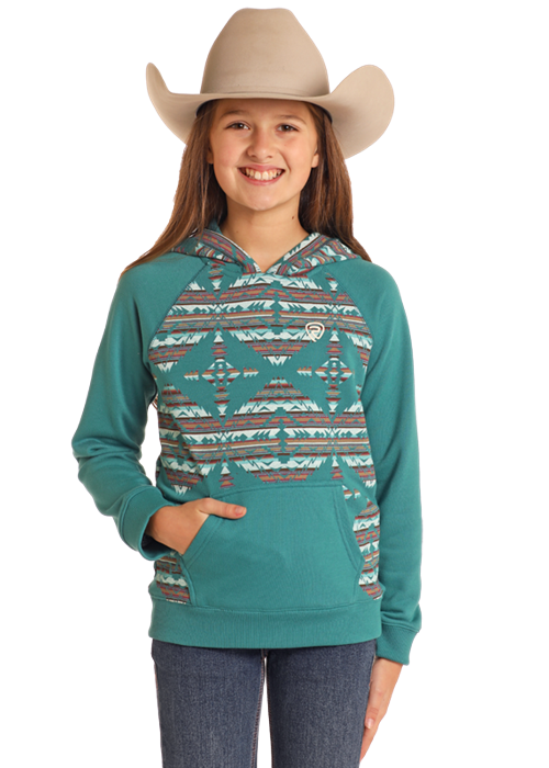 Rock & Roll Girl's Teal Solid Sleeve Hoodie