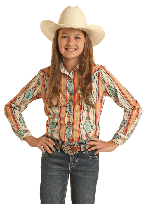 Rock & Roll Girl's Orange Aztec Western Shirt