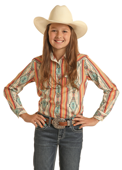 Rock & Roll Girl's Orange Aztec Western Shirt