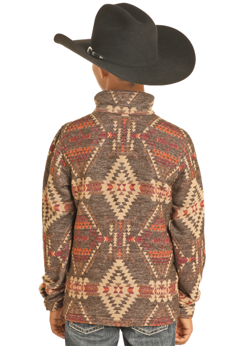 Rock & Roll Boy's Brown & Mulberry Henley Aztec Jacquard Pullover