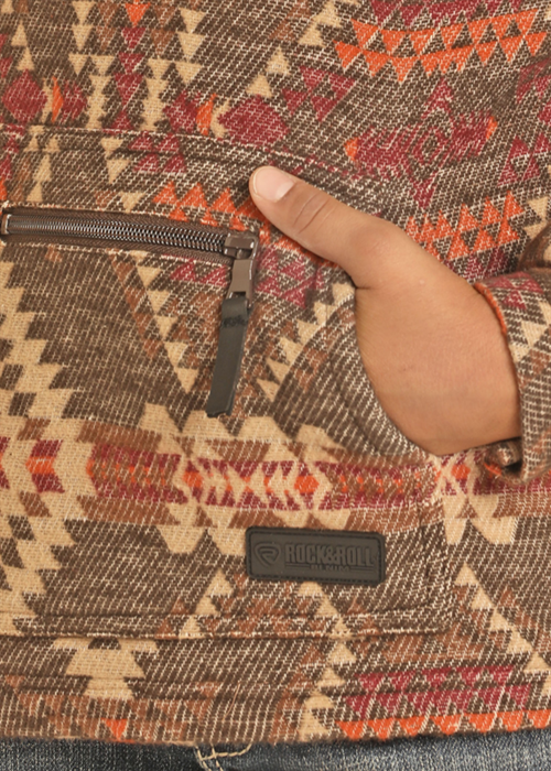 Rock & Roll Boy's Brown & Mulberry Henley Aztec Jacquard Pullover