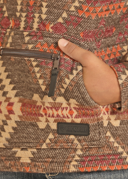 Rock & Roll Boy's Brown & Mulberry Henley Aztec Jacquard Pullover