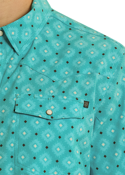 Rock & Roll Men's TEK Turquoise Geo Western Shirt
