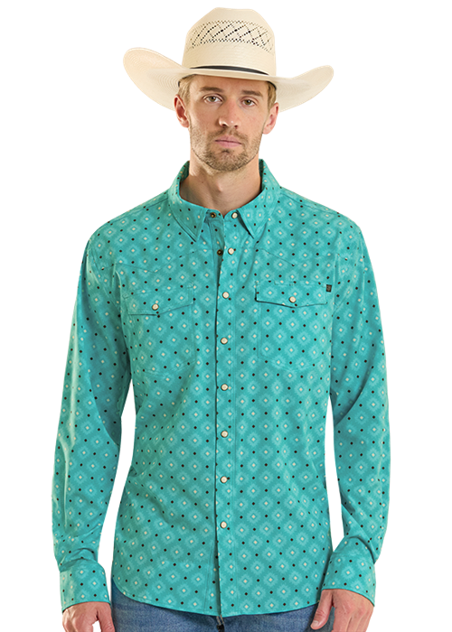 Rock & Roll Men's TEK Turquoise Geo Western Shirt