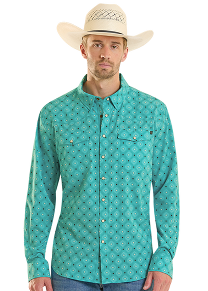 Rock & Roll Men's TEK Turquoise Geo Western Shirt