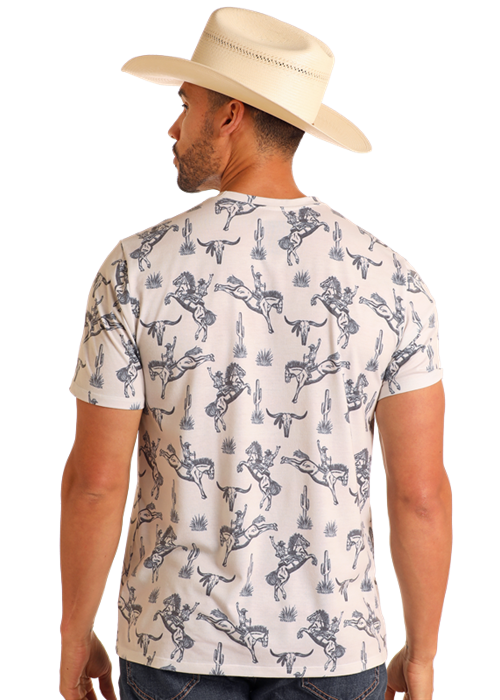 Rock & Roll Men's Cream AllOver Print Bronco T-Shirt