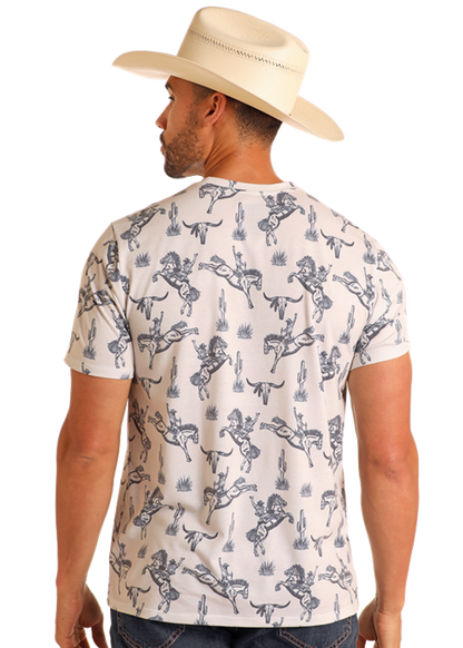Rock & Roll Men's Cream AllOver Print Bronco T-Shirt