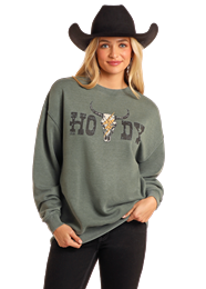 Rock & Roll Women's Teal 'Howdy' Oversized Pullover