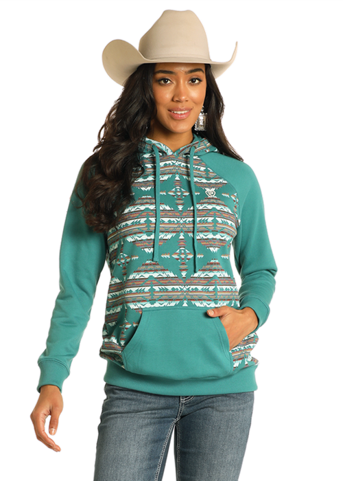 Rock & Roll Women's Teal Solid Sleeve Hoodie