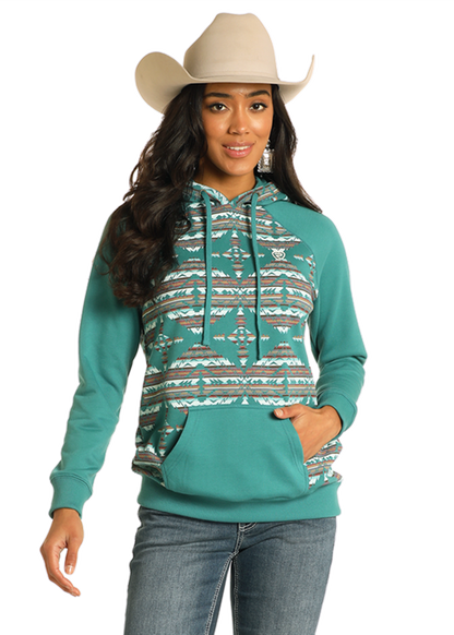 Rock & Roll Women's Teal Solid Sleeve Hoodie