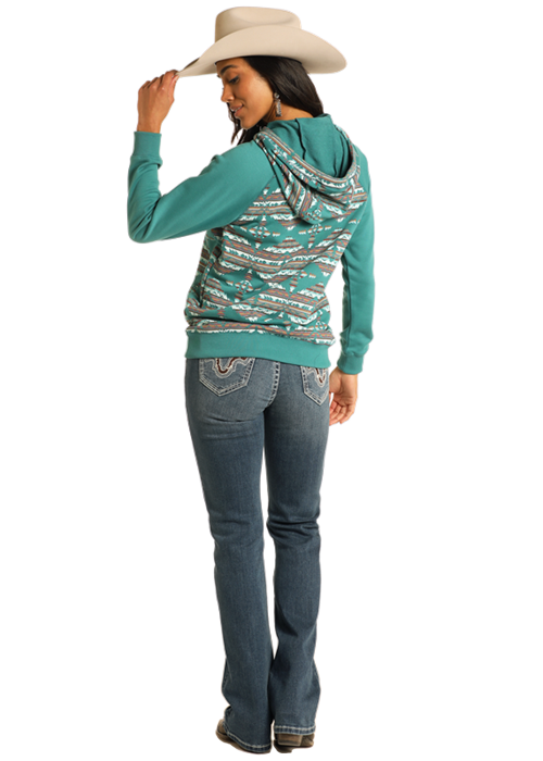 Rock & Roll Women's Teal Solid Sleeve Hoodie