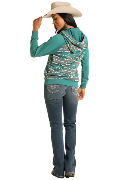 Rock & Roll Women's Teal Solid Sleeve Hoodie