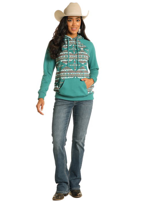 Rock & Roll Women's Teal Solid Sleeve Hoodie