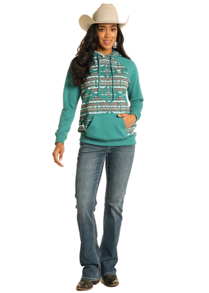 Rock & Roll Women's Teal Solid Sleeve Hoodie