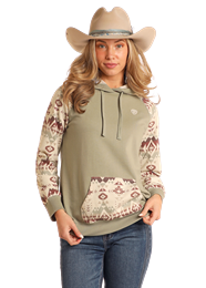 Rock & Roll Women's Aztec Sleeve Sage Hoodie