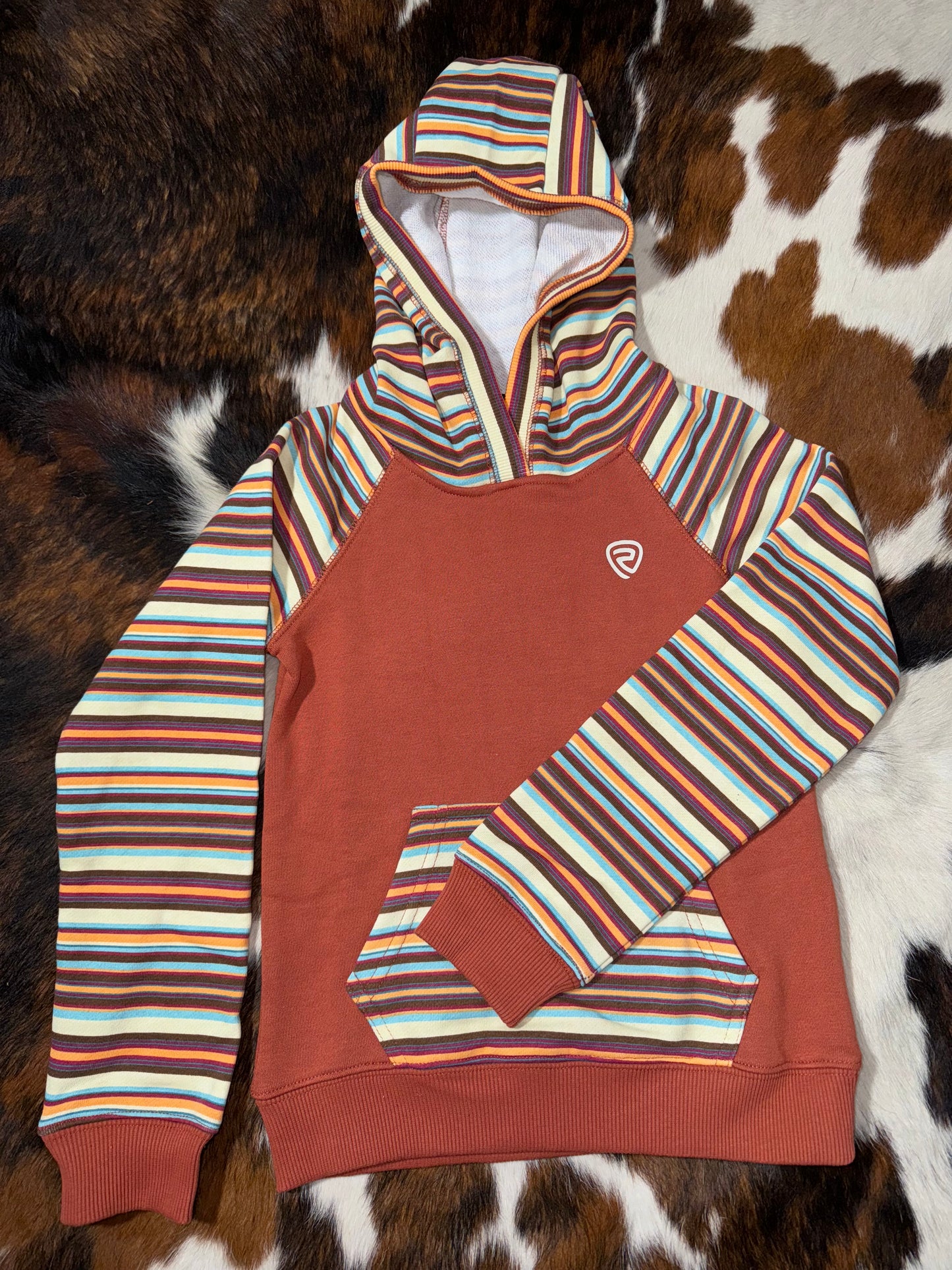 Rock & Roll Girl's Rust Striped Sleeve Hoodie