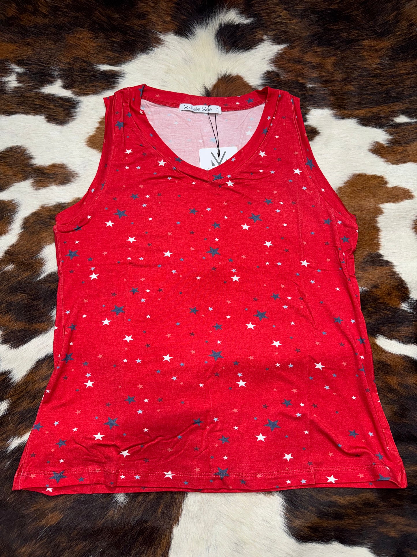 Michelle Mae Women's Red Liberty Stars Tank Top