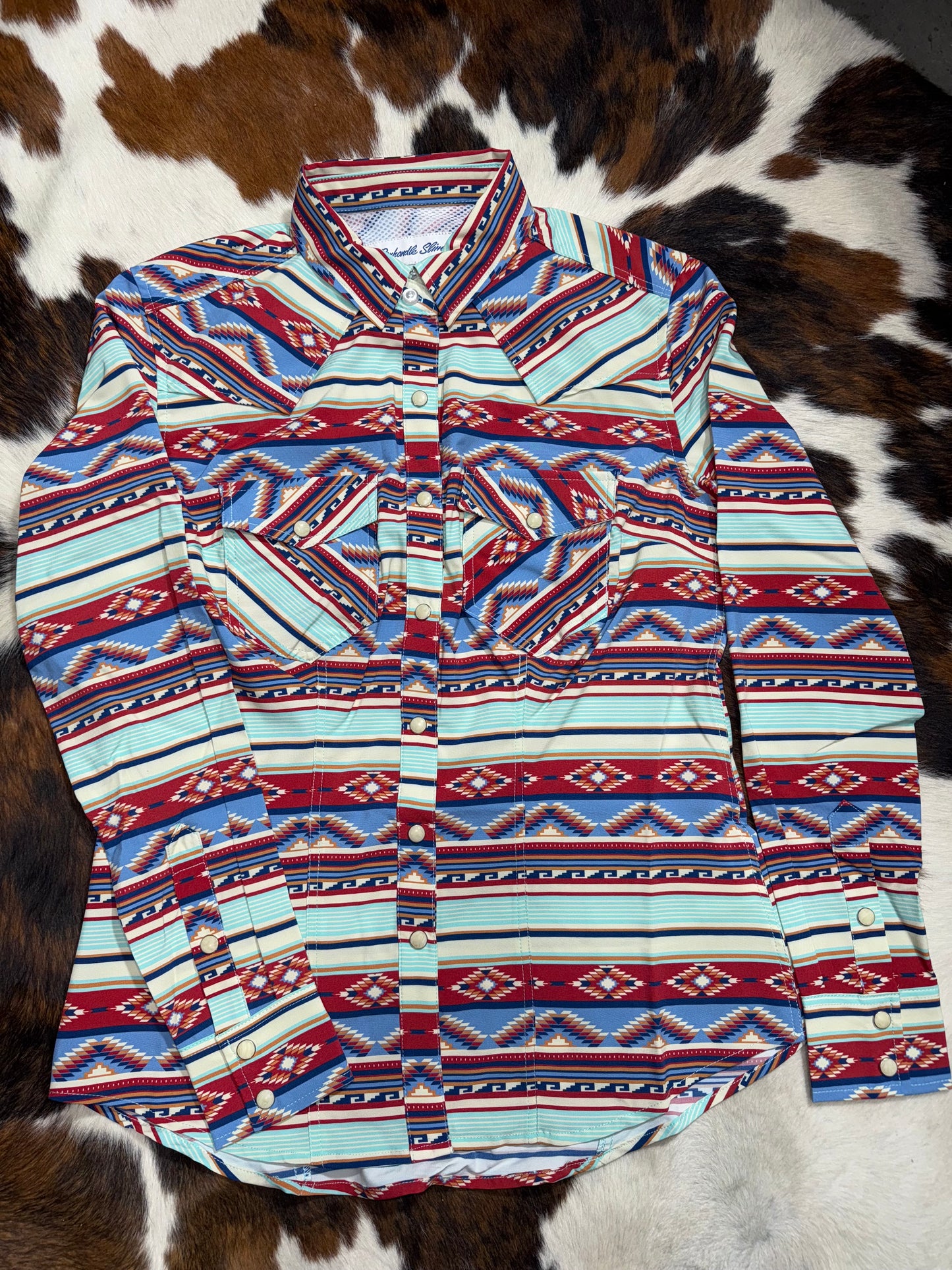 $10  Panhandle Women's Performance Light Navy Aztec Western Shirt